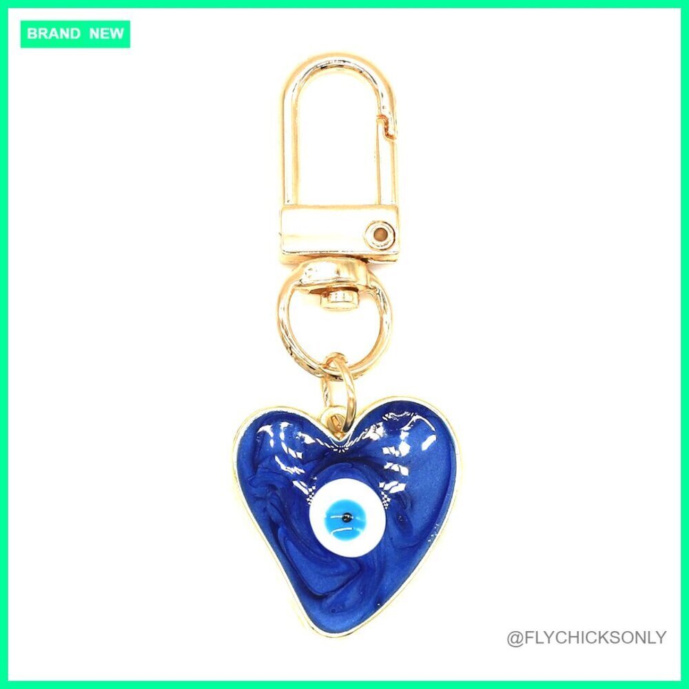 Evil Eye Protection Charm Keychain Heart Shape Resin Metal Bag Purse Accessory